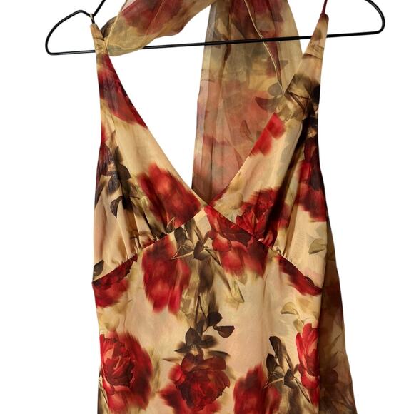 New For Love & Lemons Floral Stems Chiffon Scarf Maxi‎ Dress Red Roses Medium - Picture 6 of 9